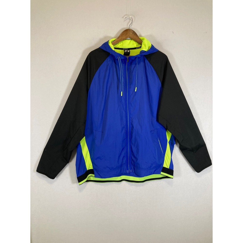 Sporty Russell Men 2XL Blue Black Neon Colorblock Hooded Windbreaker RM320441B